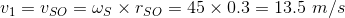 v_1=v_{SO}=\omega_S\times r_{SO}=45\times 0.3=13.5\ m/s