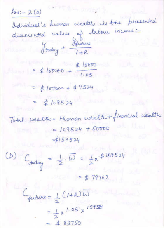 And 2 Ca) Srdividuals human weat iu the pueentd abou income :- value discounted 1+R 1o000 1.05 $1000a0 + 9524 $1095 24 finan