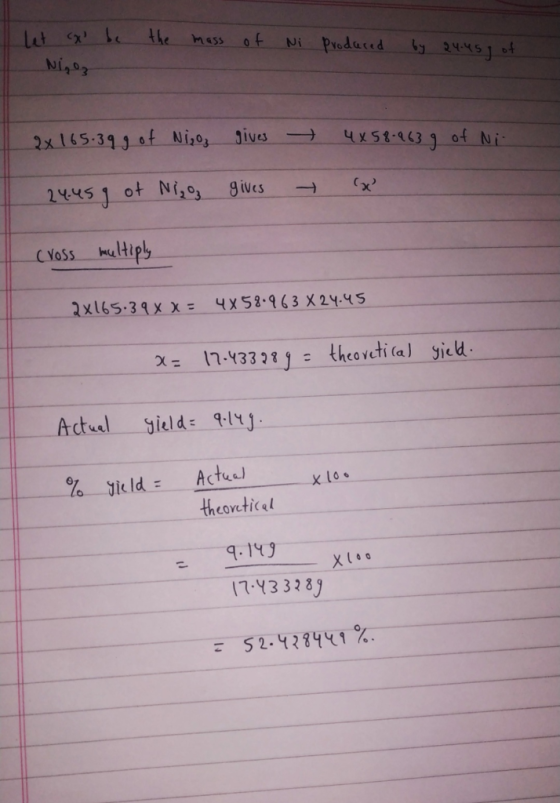 the mass of Ni Predared 2x165.39 1ot Nios Jives x52.163 3 of Ni x 245 1 ot Ni, gves Yoss altipy 2x165.39xx= 4X58.963 X24.45 1
