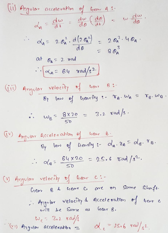 (is Angular acceleration of hear A :- dw dol dt w.dw. dw dt do LA do LA = 200.d (2017 2012 - 400 do 3 80A = 2 rad .. KA= 64 r