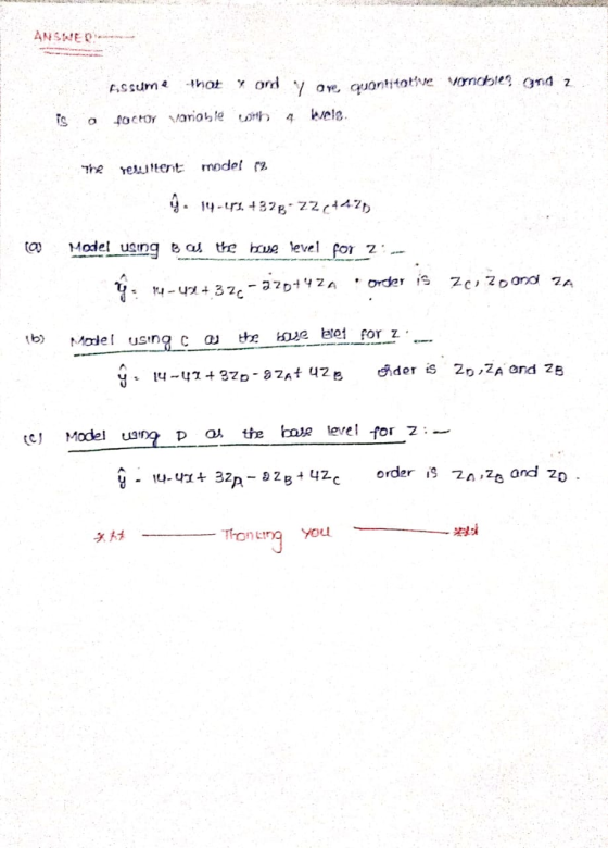 ANSWER Assume thot yond yove, quantitative vonebies and z foctor variable with 4 bele. is o the relatert model 13 g. 14-481.