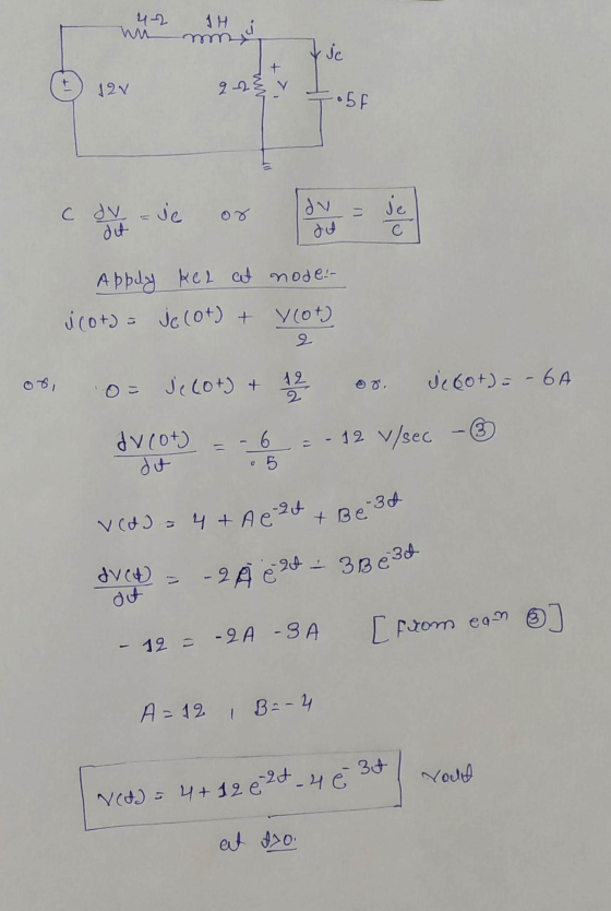 42 АН t je + 12V 22. •5 F E det IVCA = -2 À ë 20 - 3B e 30 c d = je du je Apply kel at node- ů (ot) = je (ot) + Xcot) o Jelot