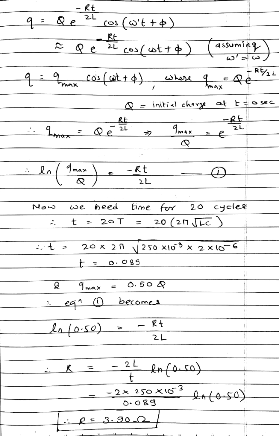 - wt ++) q = Q e ² ? Q e [ cool wtto) assuming , / دی - Rt/22 هغه (هاف) نوع و ماده ه a = initial charge at tro sec د لا هوية
