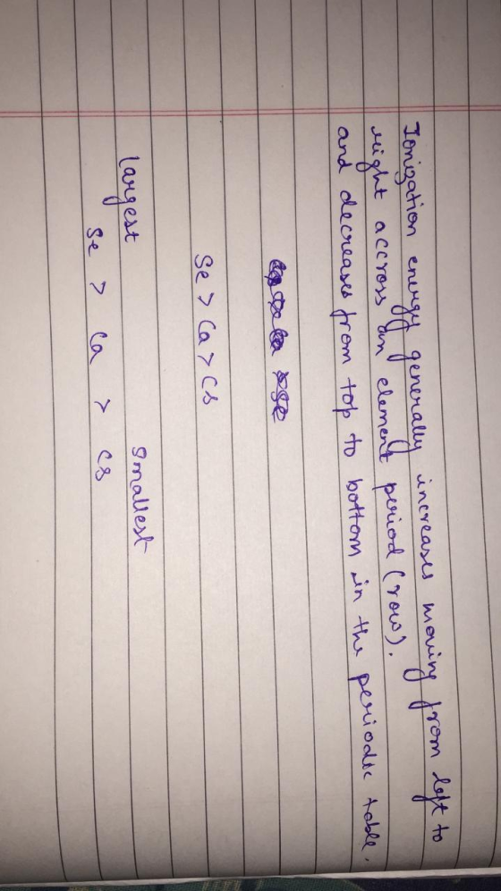 & from longation energy generally increases moving from right accross an element period (row). and decreases from top to bott