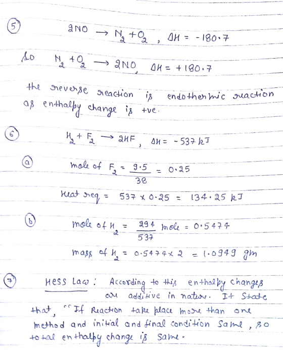 5 2NO → N +0, OH = -180.7 So Ne +ą →gNO OH = +180.7 the or reaction - © verse reaction is endothermic as enthalpy change is t