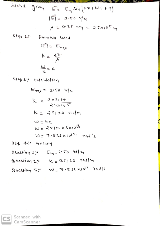 Step JfvimEEm O25m PornWa used k = ২ Sty 31 CcWlation k S120 vaJ\m w=kc w: 25120 x 3x108 w.531 x io12-vqds 4 An sw 0ucstion