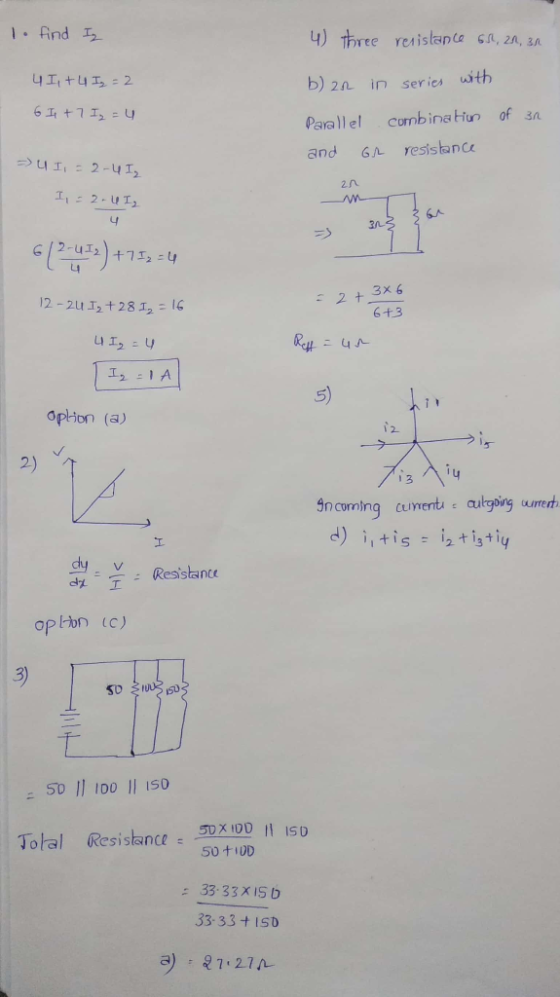 1.And互 4) ree rei istance sa, 2A b)2n in serics th Parallel combinatin of за and 6n resistanc 내1t + 냐 표 : 2 2 n 녀 2 3x6 61.3