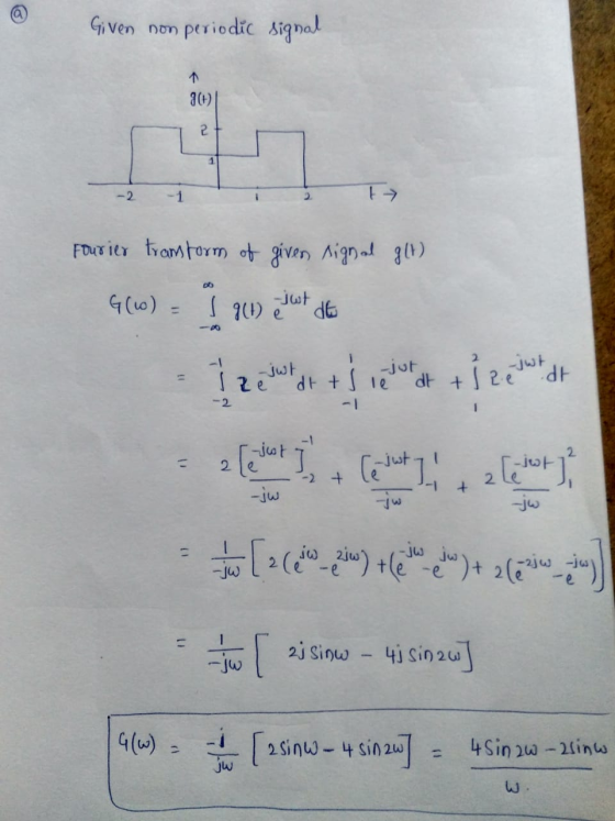 Given non periodic signal 301) - 2 - 1 Fourier tramform of given signal g(t) G(10) = 1 gun event de المال - d -Jut J10 d I-sw