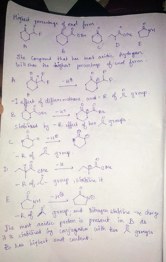 Highest percentage of eno forma 8 fimu 0 Bu D B The compound that has most acidic Hydrgan will show the weighest percentage o
