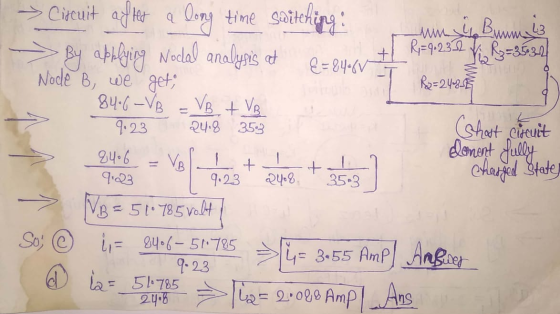 > Circuit af het a long time switching: um 4 Buum 43 > By abhlying Nodal analysis at {=84-66 77 crew + Phyly Nodal analysis o