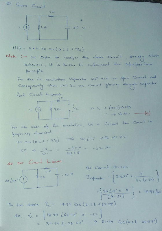 O Given Grcuit 22 342 5f v State alt) = 404 30 cos(o.lt + 2/4) Note : In Ordue to analyse the above Creuit , steady se behavi