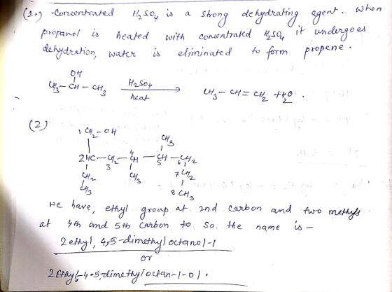 qarating agent when (10) Conurhated H,soy is a stong de hydrating agent: propanol is heated with concentrated H₂Sou it underg