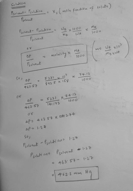 Solution Psolvent-Psolution - x, (mole fraction of solute) Psolvent Psolvent-Psolution - WB x 1000 m hoo Psolvent MA WA 08 ma