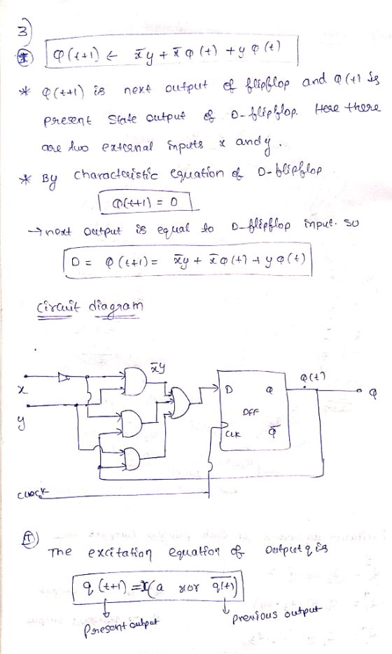 W, 0(+) € ãy + Q (+) +y @ (t) | * Q(++) is next output of flipflop and Q (t? is present scade cutput ogleplylop. Here there a