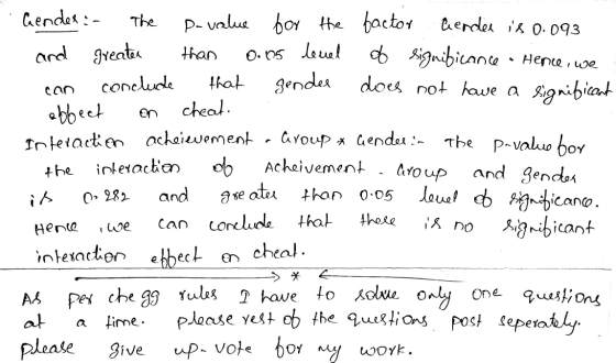 o signibicance. Hence, we does not have a significant cao en Gender :- The p-value for the factor Cender is 0.093 and greater