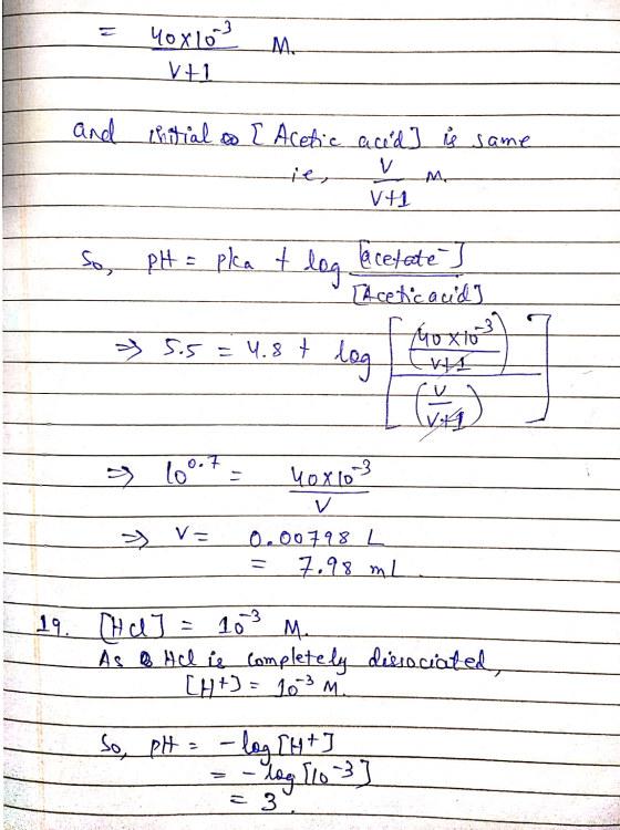 = 40x163 M_ VEL I and thitial to [ Acetic acid ů same ier VH So pH = pla t loo acetate Acetic acid 5.5 = 4. 8 t lo HA 109.7 y