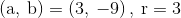 (a, b) = (3, -9), r = 3