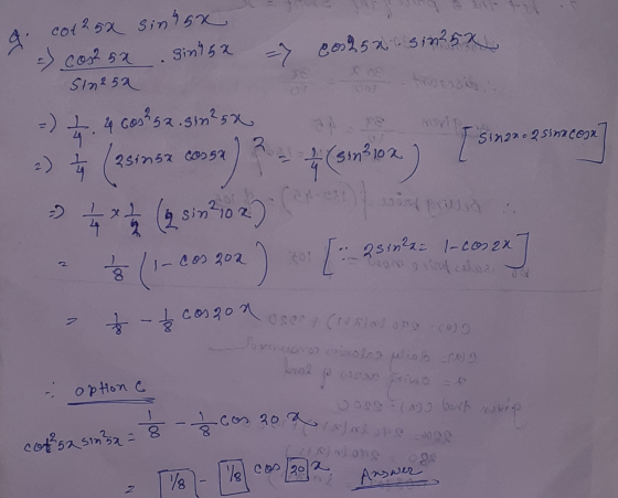 g towancab morip Answer cot 25x sinhsx -) cosasa gint 52 => 20525xc sin25x Sin252 -) are Sinano 2 sina cosa sin3102 I-cos200
