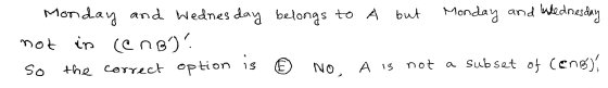 but Monday and Wednesday Monday and Wednesday belongs to A not in (eng) so the correct option is © NO A is not a subset of Ce