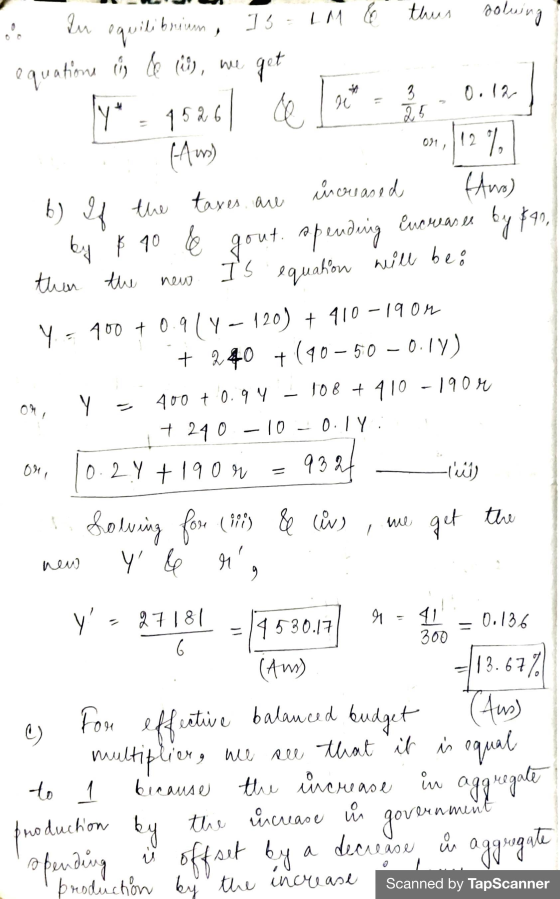 qu brium, 3 M ly 1526 0011 112 % 2 by Fan equilib 15 - LM le thus solving equations le is, we get 261 0.12 25 (A) increased b