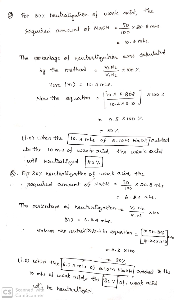 @ For 50% hortialization of weak acid, the required amount of Nach = 50 x 20.8 mts. 100 € 10. A mis. V,N2 The percentage of n
