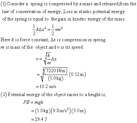 (1) Consi der a spring is compressed by a mass and released,from the law of conservati on of energy, Loss in elastic potentia