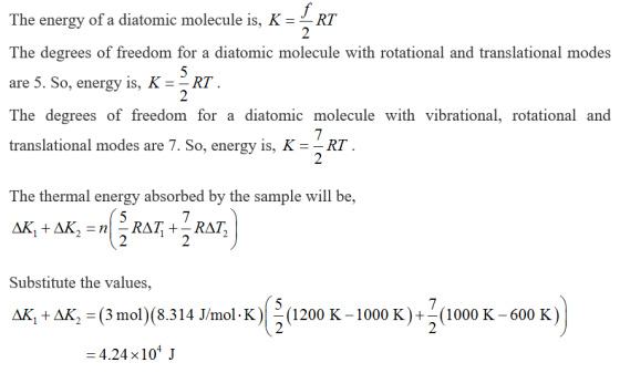 The energy of a diatomic molecule is, K-RT The degrees of freedom for a diatomic molecule with rotational and translational m