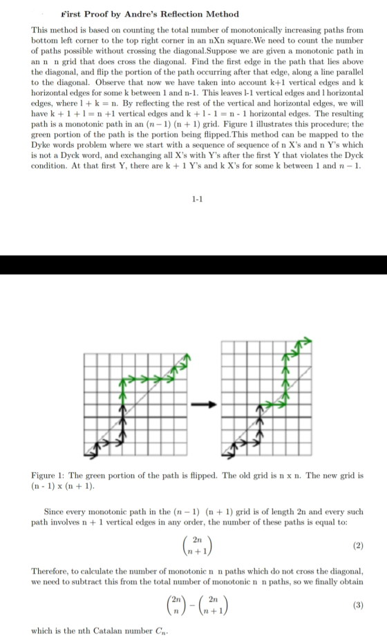 First Proof by Andres Reflection Method This method is based on counting the total number of monotonically increasing paths
