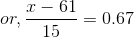 or, \frac{x - 61}{15}=0.67
