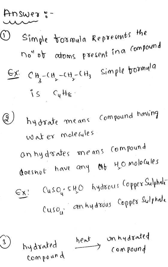 Answer of mula Represents the atoms present in a compound of U simple tormula Represent - nom of atoms present in EX: CH-64-C