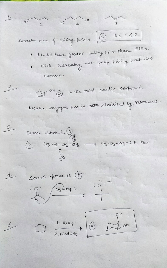 ои 40 ho 1 2 3 3 < 1<2 Correct order of boiling points Alcohot have greater boiling point than Ether. on group boiling potut