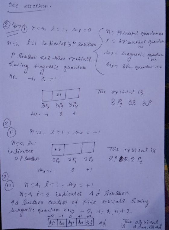 one electron. 2 676 n-3, l=1, me-o cn - Principal quantum no n - lal indicates & P gubahan ) l - Azimuthal quantum P Subshell