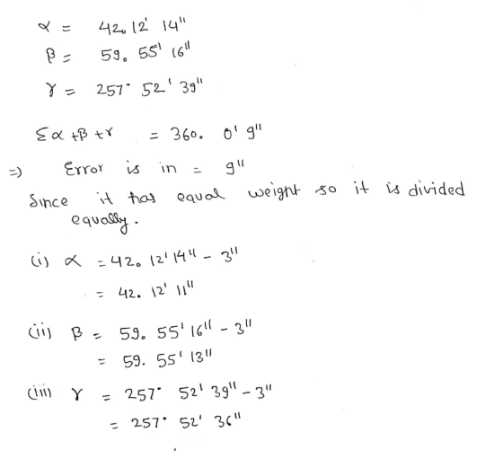 Q= 42012 14 B = 59. 55161 V - 257° 52 39 it is divided {& tВ tr .= 3600 ogi = Error is in = gi Since it has equal weight