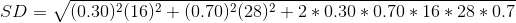 SD = 0.302(16)2 + (0.70)(28)2 + 2 *0.30 * 0.70 * 16 * 28 * 0.7