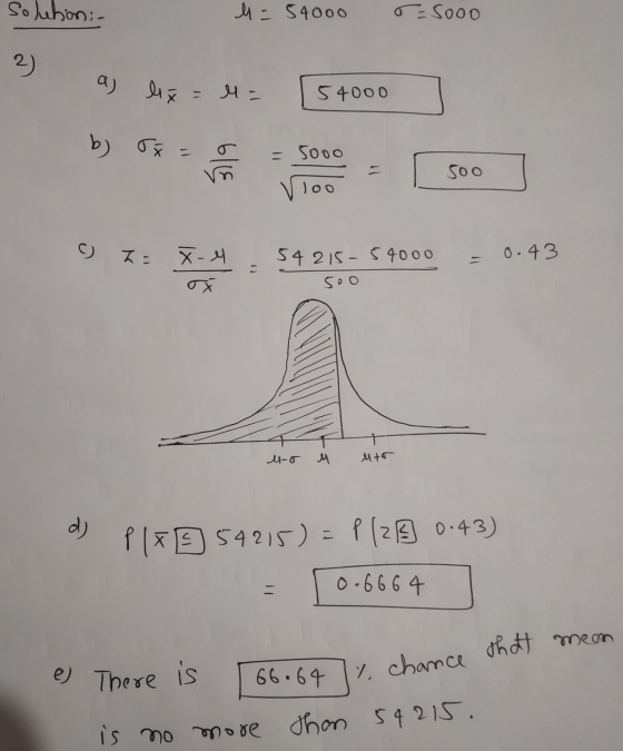 solution:- M = 54000 o sooo 2) a lix= M- 54000 b) Tf - SG = 5ooo 50o loo Z = X-1 - 0.43 54 215 - 54000 500 ur M uto d) plo 54