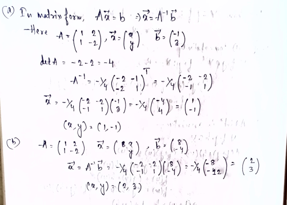 (1) In matrix form; Aă = b ) = AD jer se Here A=(1.9), *:(8) B (1) maio det t = -2-23-4 X11 !Vaa hr-/g (* -?)(3) --44 () = (-
