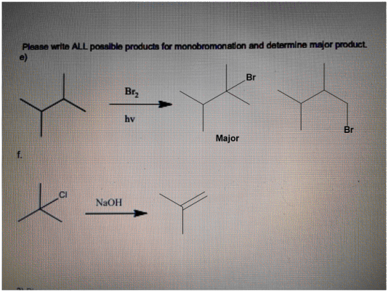 Please write ALL possible products for monobromonation and determine major product Brz hy Major NaOH X NOHY