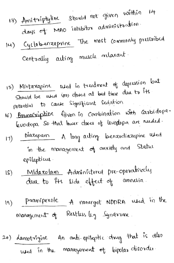 13) Amitriptyline should not given within 14 days of MAO inhibitor administoction. Cyclobenzaprine The most commonly prescrib