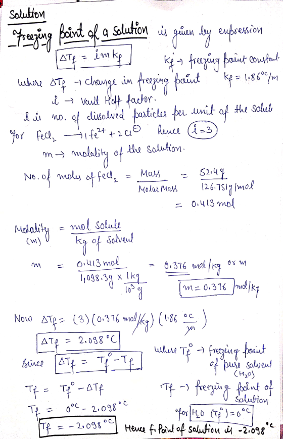 - solution prezing point of a solution is given by eufsession [If = imkf kj; freezing point touffaut where off change in free