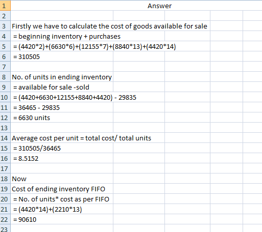 Answer 3 Firstly we have to calculate the cost of goods available for sale 4 = beginning inventory + purchases 5 = (4420*2)+(