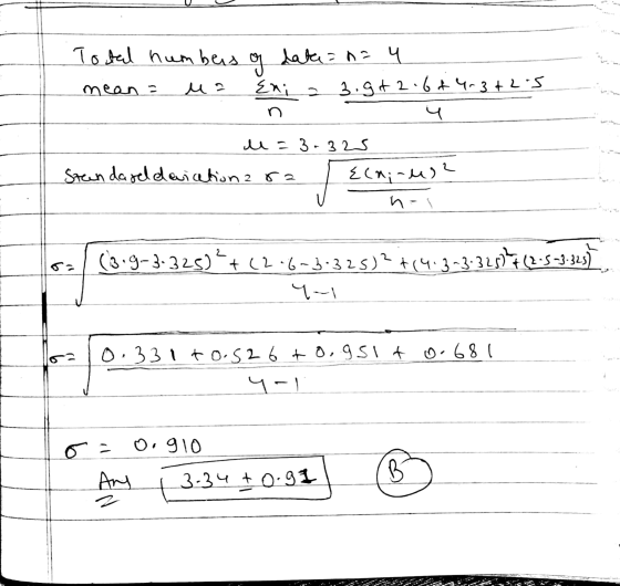 Total numbers of data = = 4 3. gt 2.62 4.3+2s mean = u a Enia u u=3-325 Standareldaication ara 2 دمر - (۸) کے no (3.9-3-325)