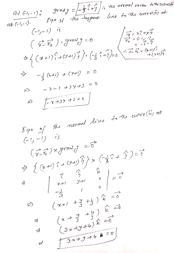 47 611-1) at (-1,-1). able) graag = 1 + + 9 |-ŚĆth )is the normal vector to the custvecāj Equ of the tangent line to the curr