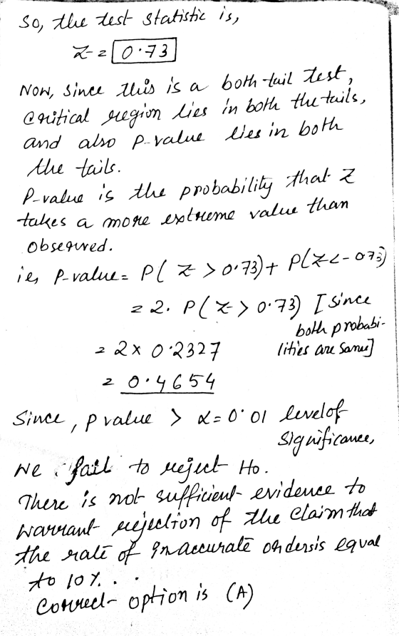 so, the test statistic is, 22[0.73 Now, since this is a both tuil test, Critical region lies in both the tuils, and also p va