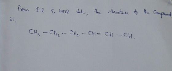 from IR & HORR date, the structure of the compound CH₂ - CH₂ - CH₂ - CH=CH-OH.