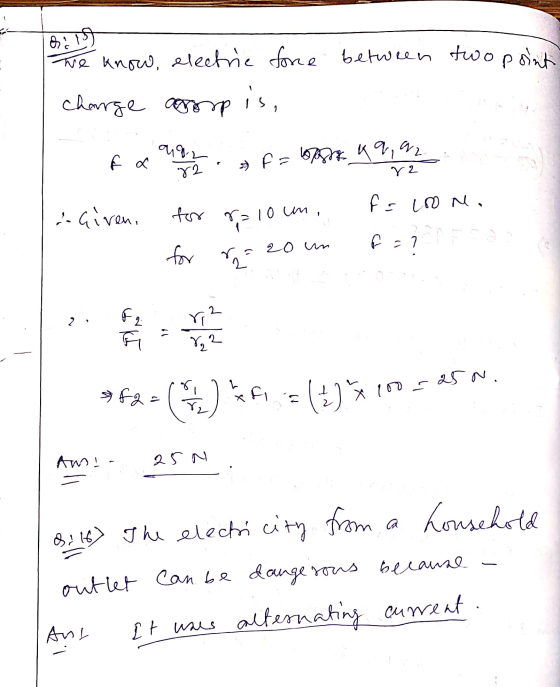 - dis The know, electric force between two point charge ancorp is, ܝ 19.2 F & * f = OP K9, 92 82 re fs Looni for r=10cm, - Gi
