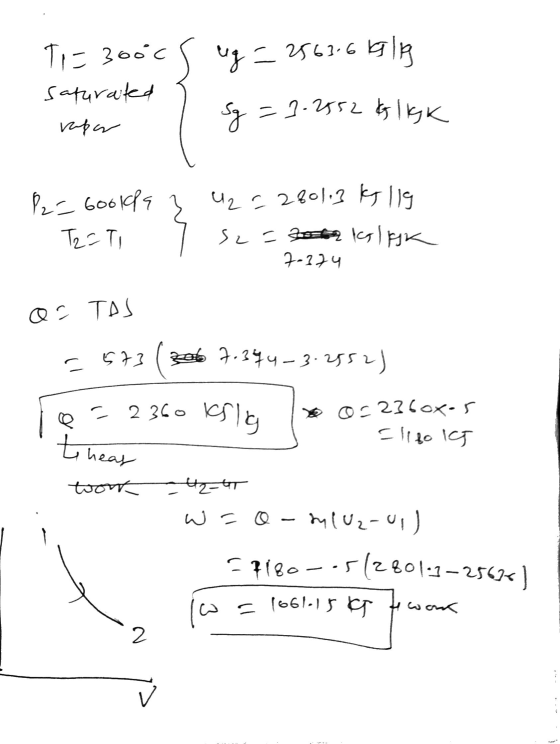 Sg =1-2552G ligK Ti= 300c s ug = 2563.6 lg saturated rapar P2= 6ool/9 3 U2 = 280113 kg lig ТЕТІ sz=30tr kolor 7-174 @ TAS = 5