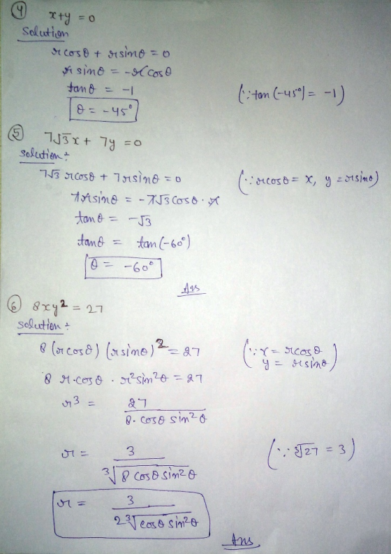 x+y=o Solution decoso + rsino = o. Asino = coso tano = -1 O= -45° (iton (-45) = -1) 753x + 7y=0 solution ? 733 r Cos8 + Tusi