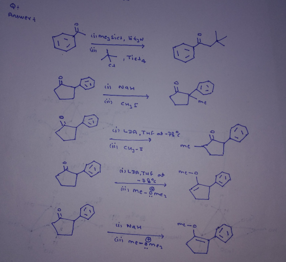 Answert cilmez EN cta Ca (i) Nau C ( LDA THF at 78°C (ii cug-I theo ( LDA, THE at -8°C in me-ome is NaH meo