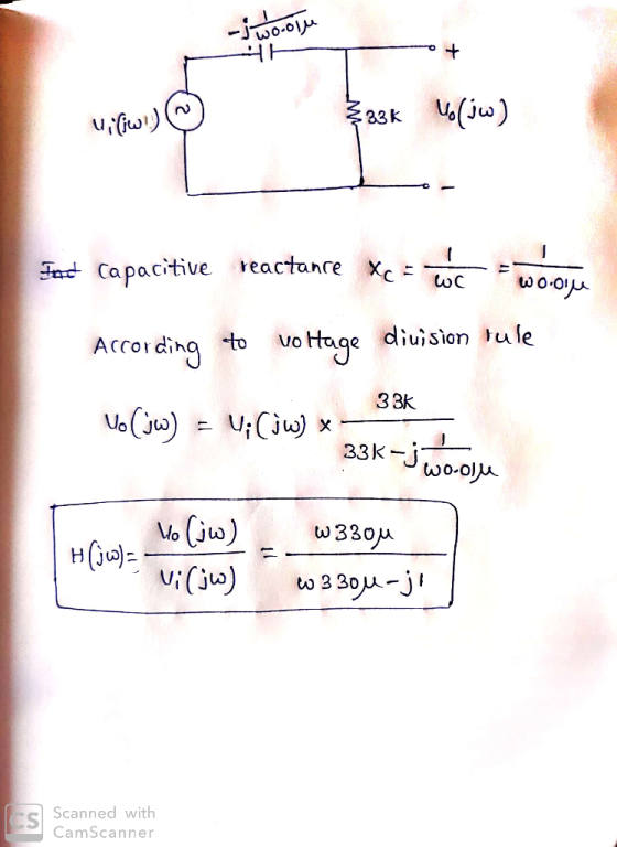 33K Fad Capacitive reactance Accor diha to uo tuge diuision tule 33k 33k Scanned with CamScanner