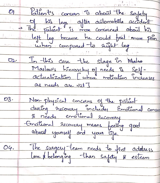 - Patients concern i about the safety his legs after automobile accident The patient is more concerned about his leg because